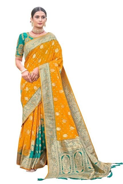 adorable woven pattern Banarasi Silk saree for women with Blouse Piece